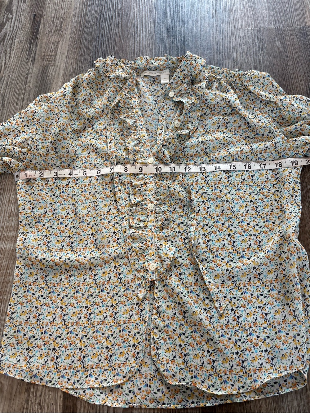 Chelsea & Violet Cream Floral Ruffle Button-Front Blouse - Picture 9 of 10